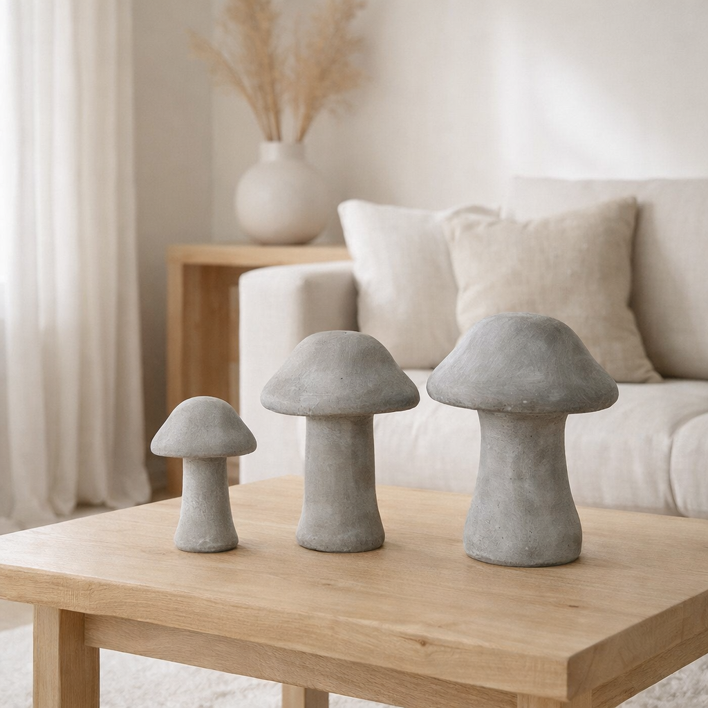 Figurine J-Line Champignon - ciment - gris - 3 pièces en situation