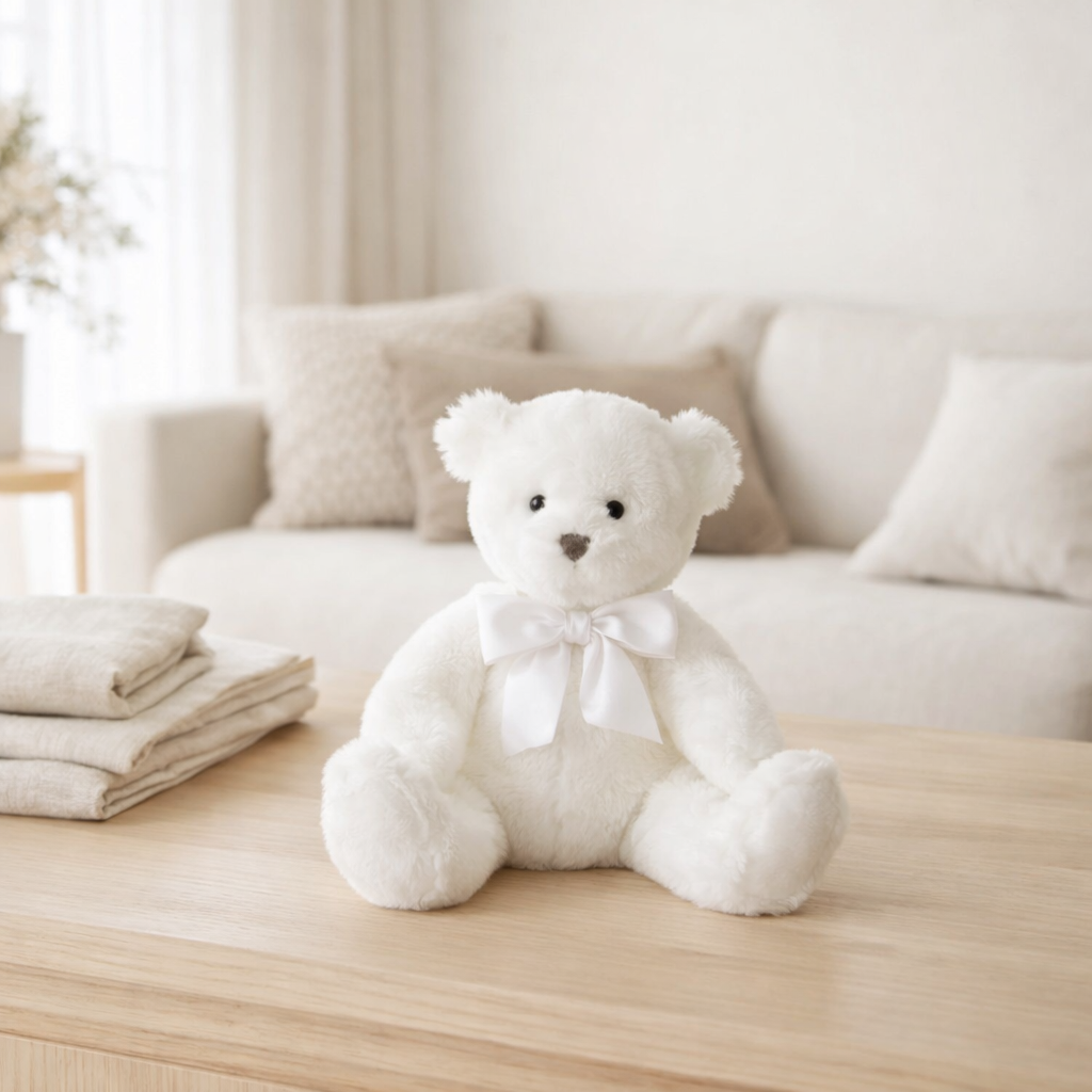 J-Line Ours en peluche avec noeud Polyester Blanc Petit en situation