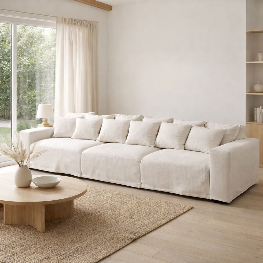 J-Line Housse pour assise + 9 coussins Monaco Linen XL Marshmallow Blanc en situation