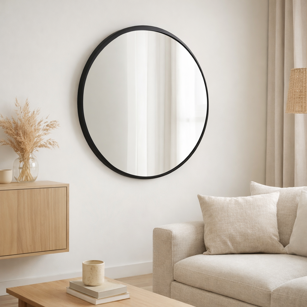 J -line Spiegel Giles - Verre - Black - Grand - Ø 90 cm en situation