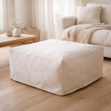 J-Line Housse pour Pouf Monaco Lin Guimauve Blanc en situation