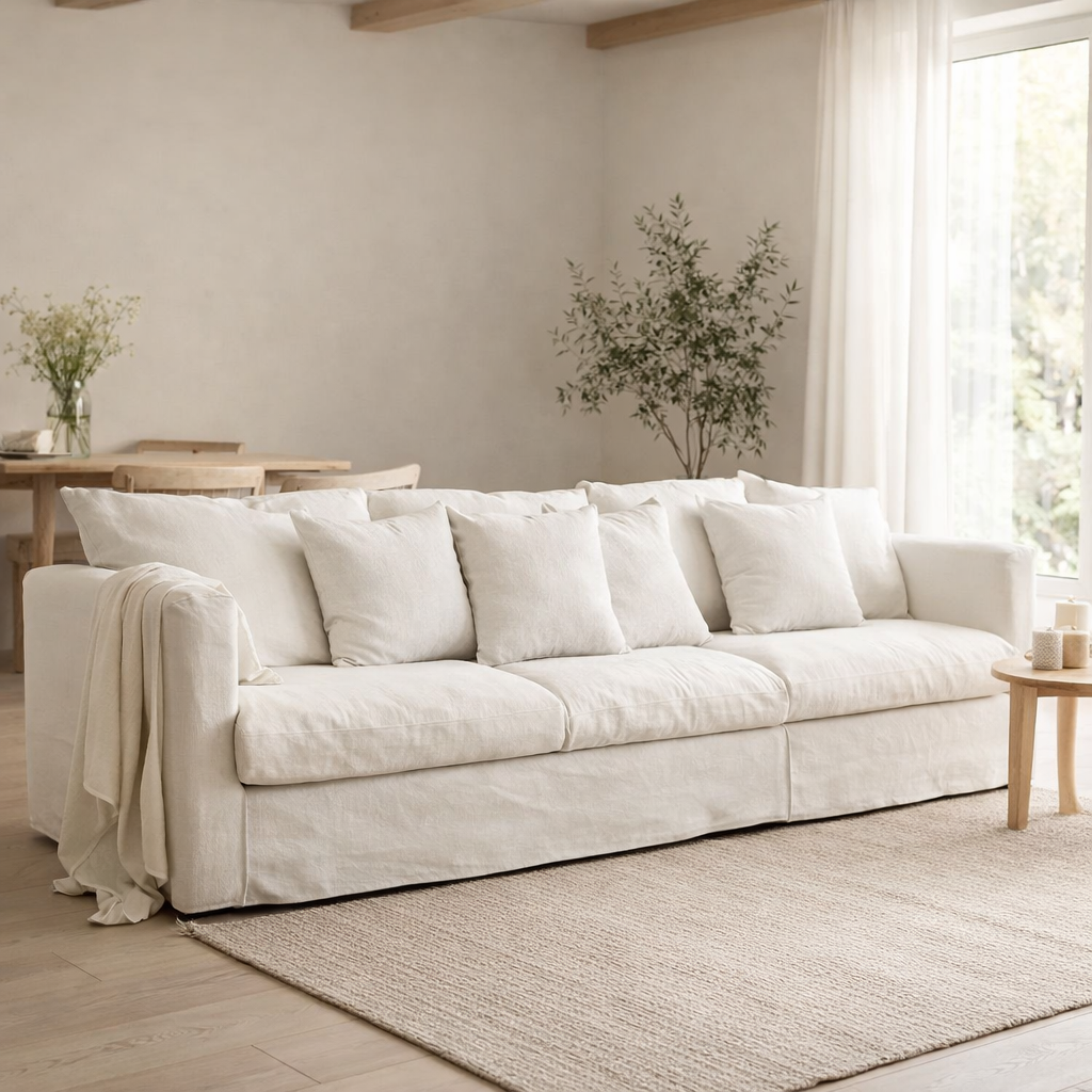 J-Line Housse Zet+11 Coussins Linge de Plage Blanc en situation