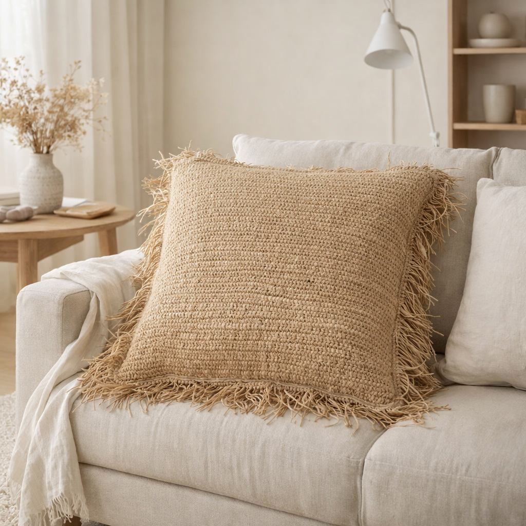 Coussin J-Line Square - jute - naturel - grand en situation
