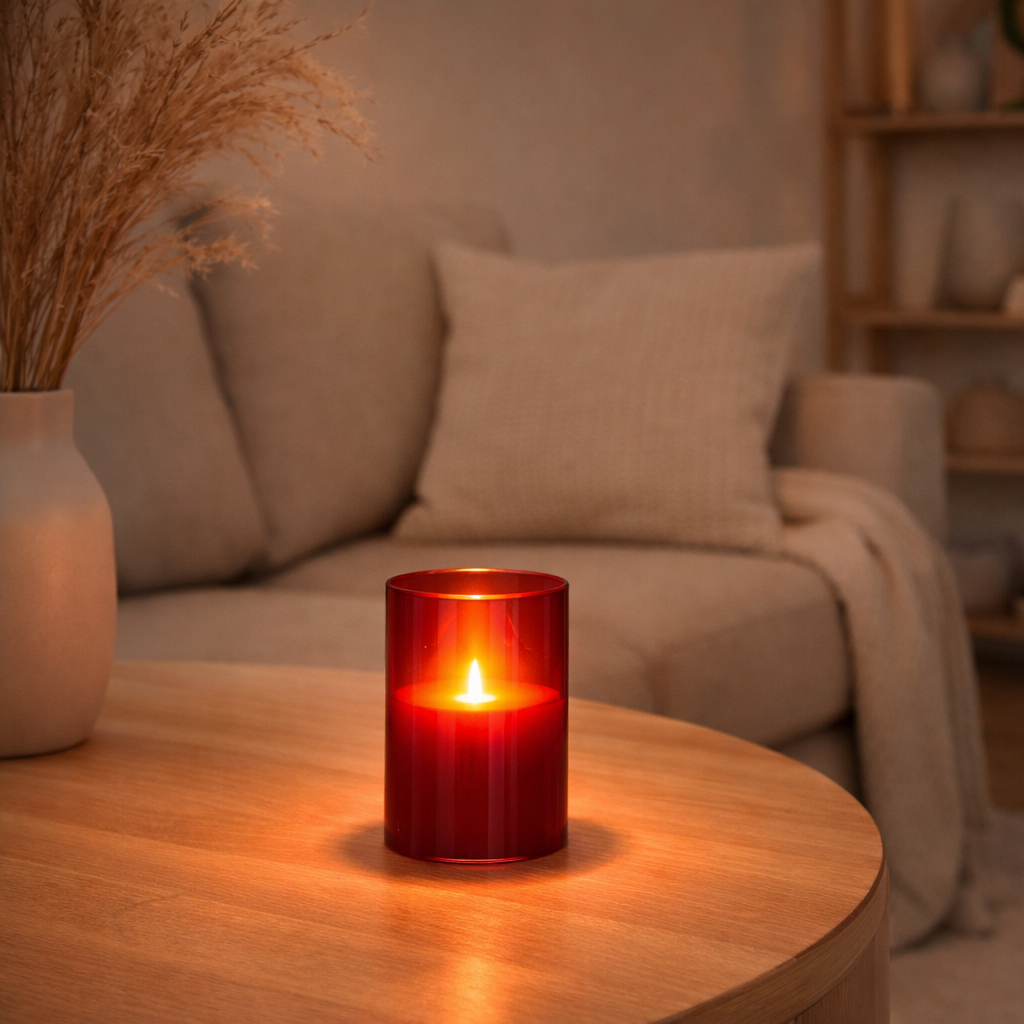 J-Line Lampe LED Verre Brillant Rouge Small en situation