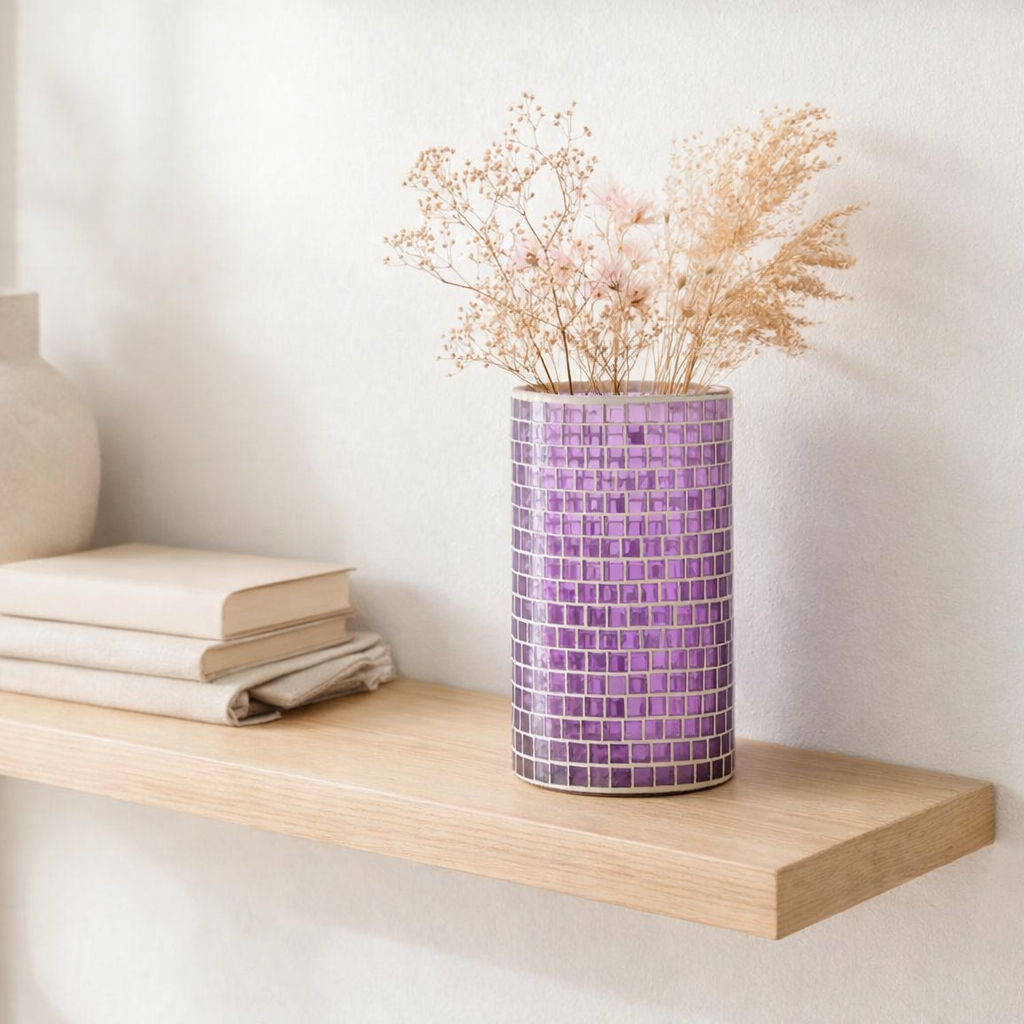 Vase J-Line Mosaic Round - verre - violet - 29,00 cm de haut en situation