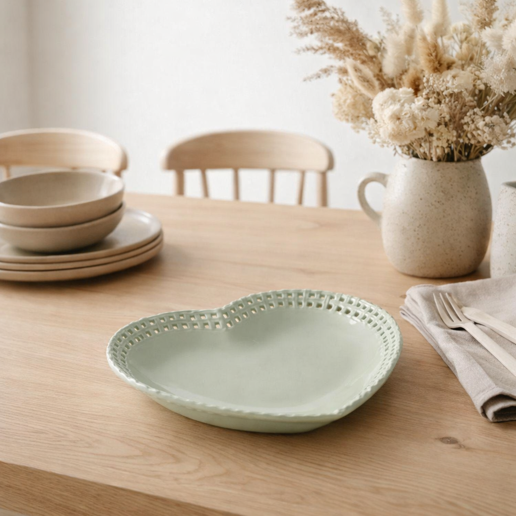 Assiette J-Line Forme coeur - céramique - vert en situation
