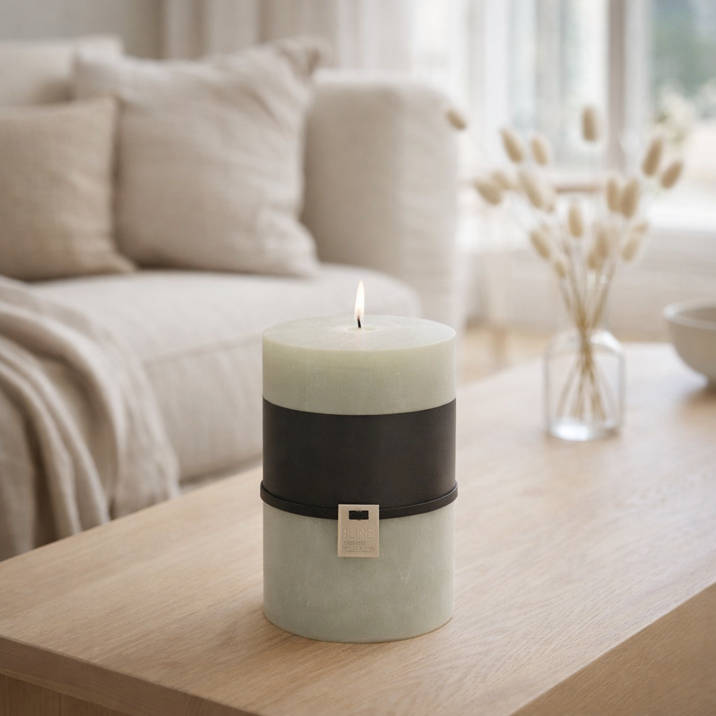Bougie cylindrique J-Line - vert poudre - moyenne - 39U en situation