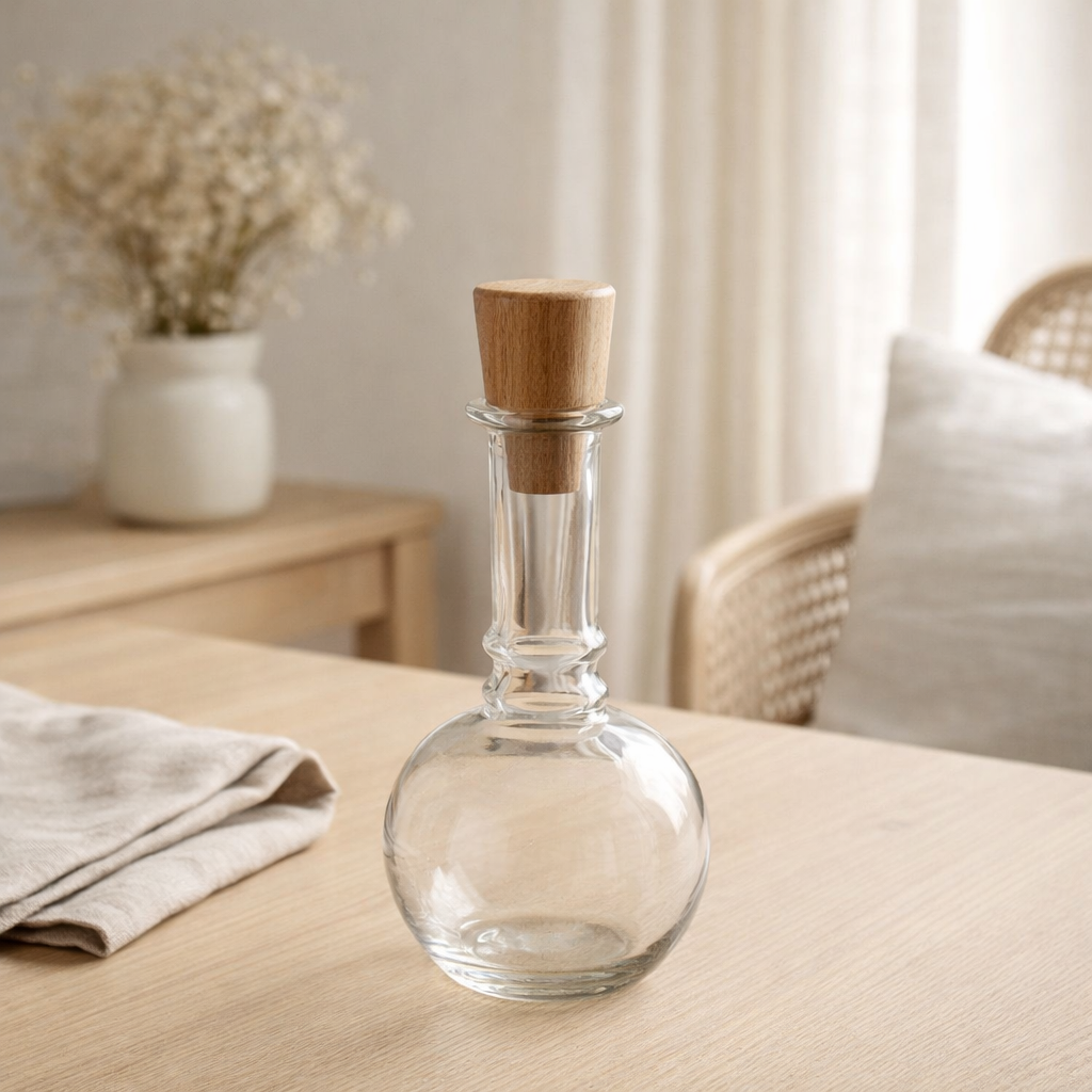 Bouteille J-Line Round Long et bouchon - verre & bois - transparent en situation