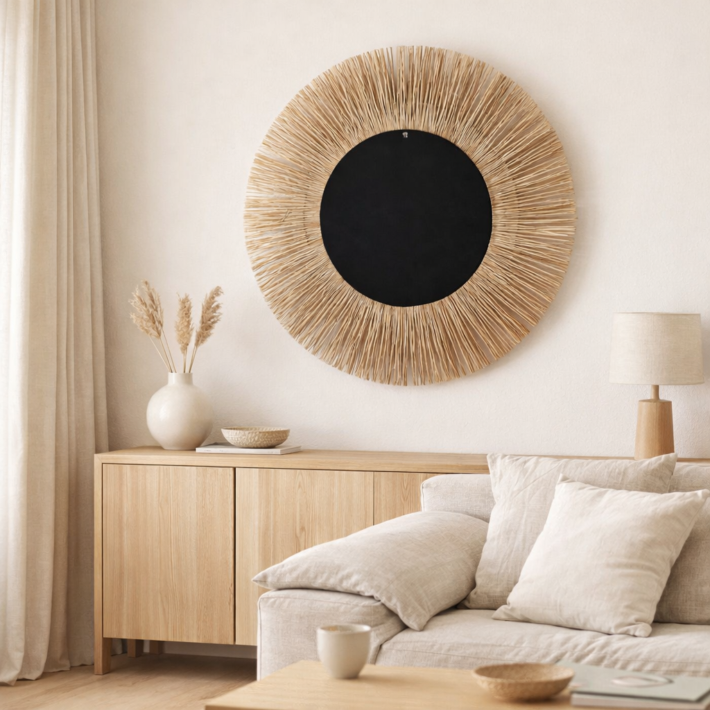 J -line Spiegel Mendi Round - Grass - Natural - Grand - Ø 110 cm en situation