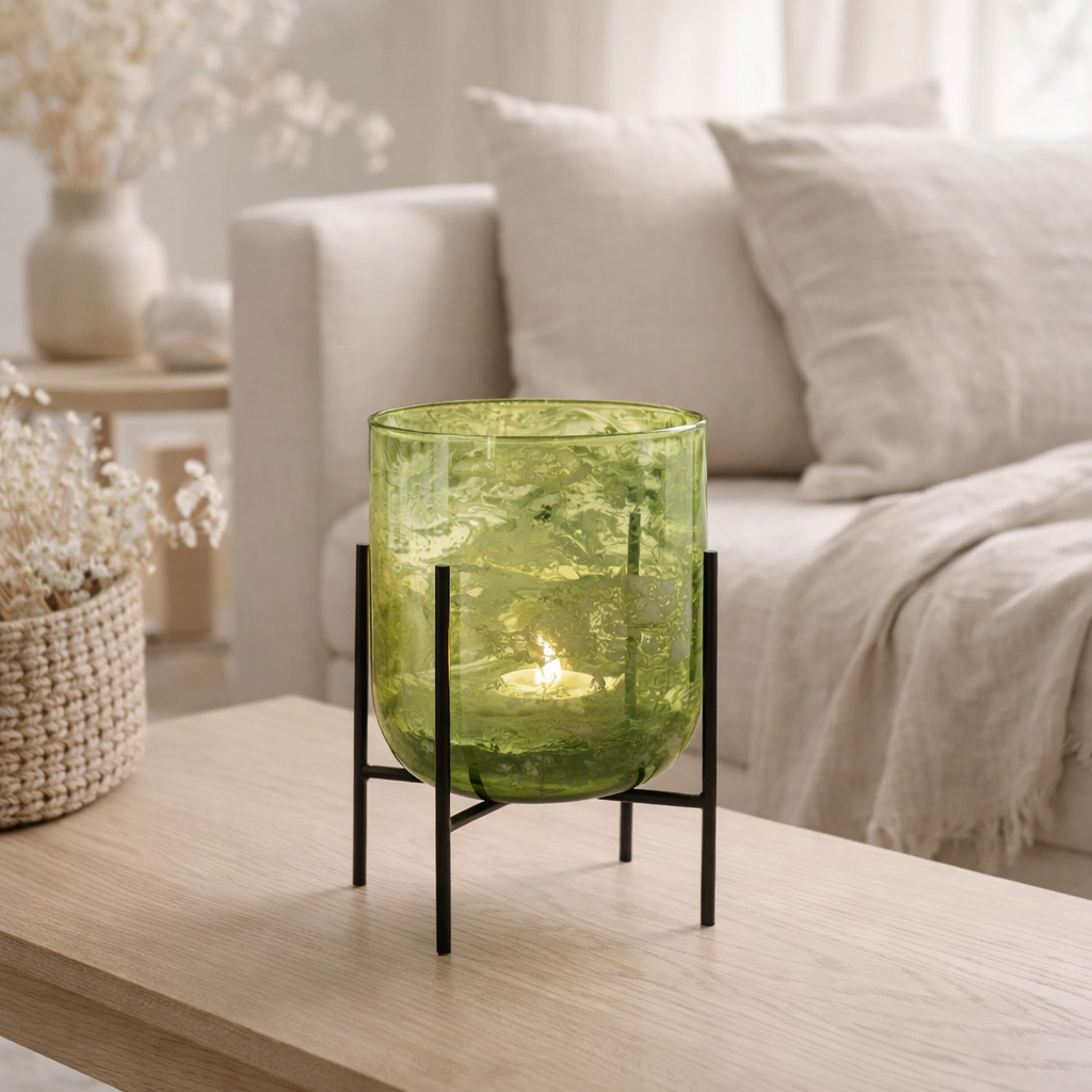 Lanterne J-Line Standing Marble - verre/fer - vert - grand en situation
