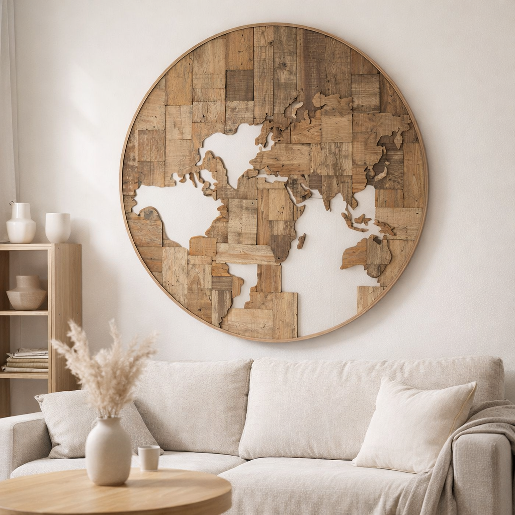 Décoration murale J-Line Carte du monde - bois - marron en situation
