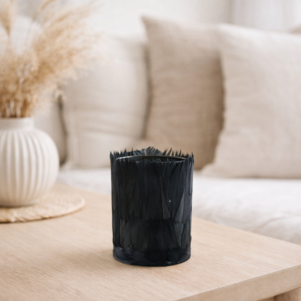 Photophore J-Line Plumes - verre - noir - petit en situation