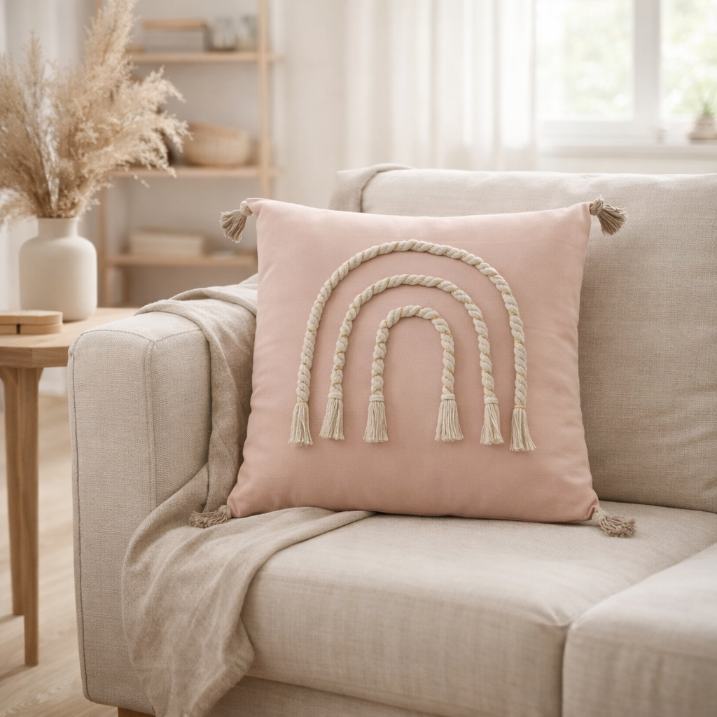 Coussin J-Line Rainbow Square - polyester - rose en situation