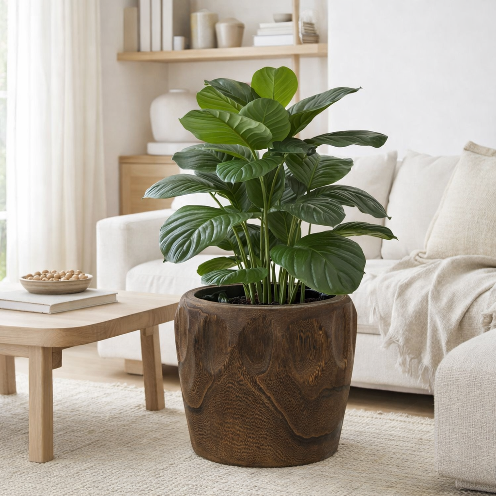 J -line Flowerpot Thibo - Bois / Plastique - Brown foncé - Grand - Ø 35 cm en situation