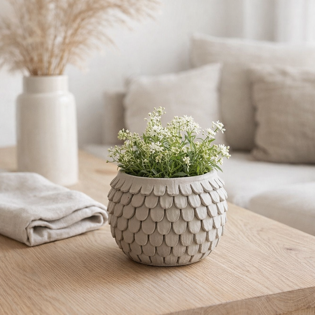 J-Line Pot de Fleurs Feuille Ciment Gris Clair Extra Petit en situation