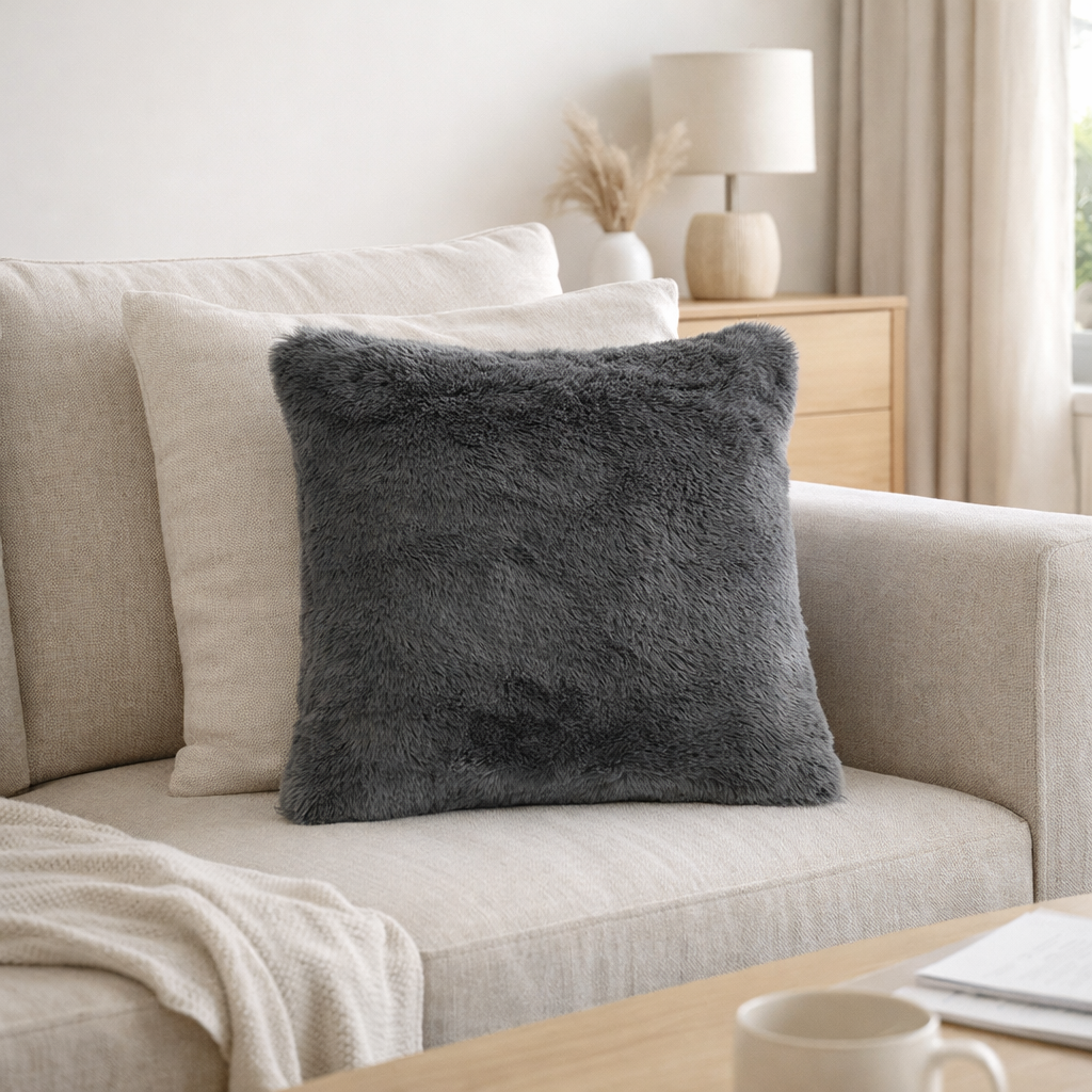 Coussin décoratif J-Line Cutie – Polyester – 45x45 cm – Gris en situation