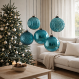 J-Line Boule de Noël Antique - verre - azur - grande - boîte de 4 en situation