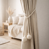 Rideau J-Line Pompon Boules - coton - beige en situation