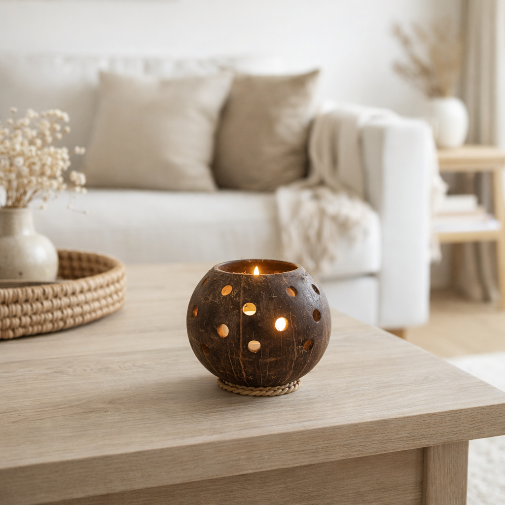 J-Line photophore Coconut Holes - jute - marron - grand en situation