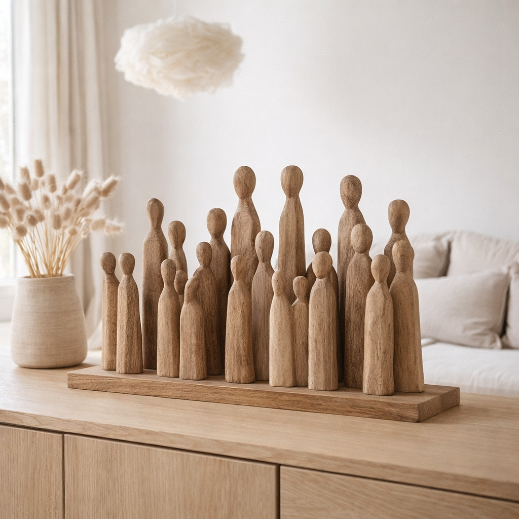 J-Line Grand Groupe de Figurines Bois Naturel en situation