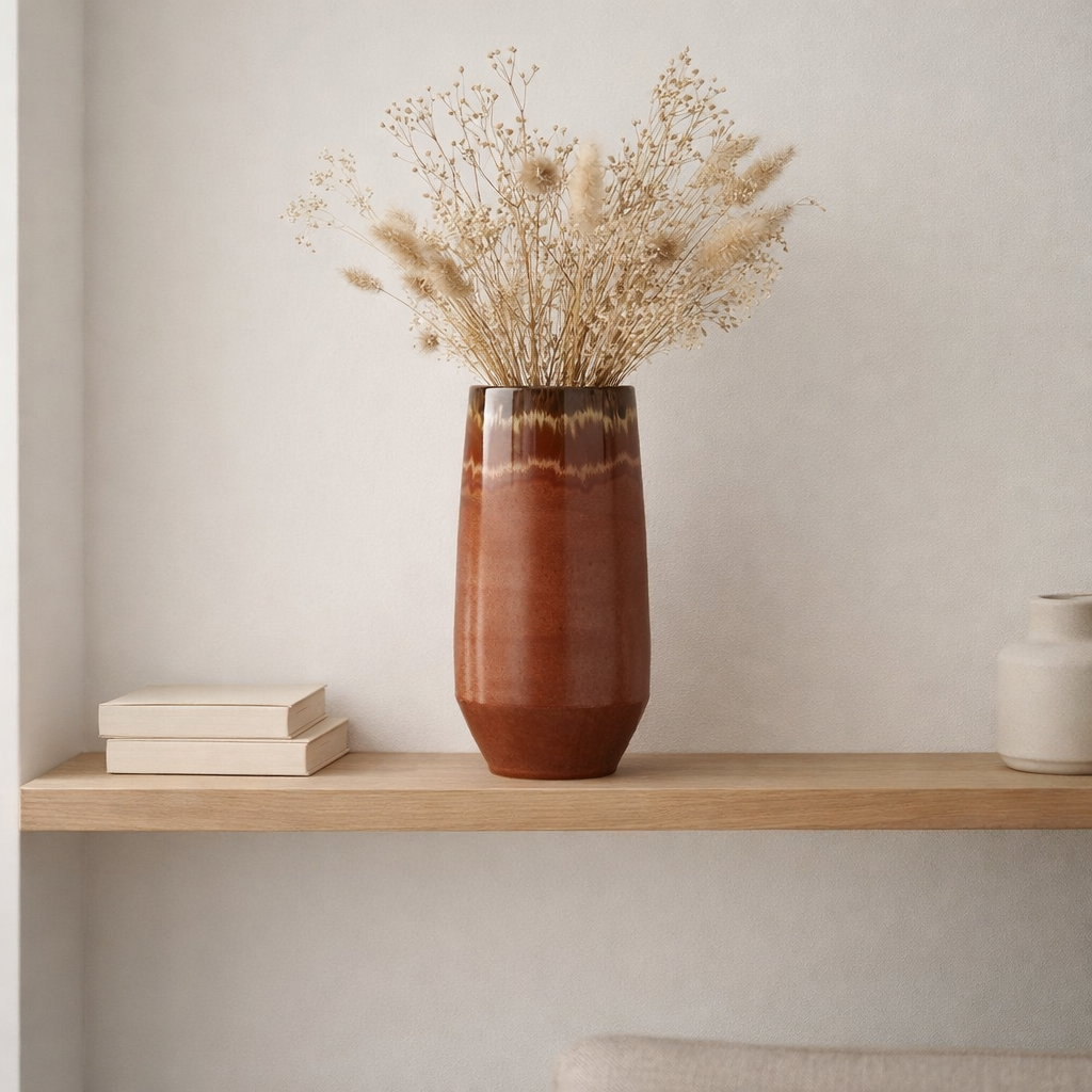 J -line Vase Aline Lang - Céramique - Rouge - Grand - 50 cm de haut en situation