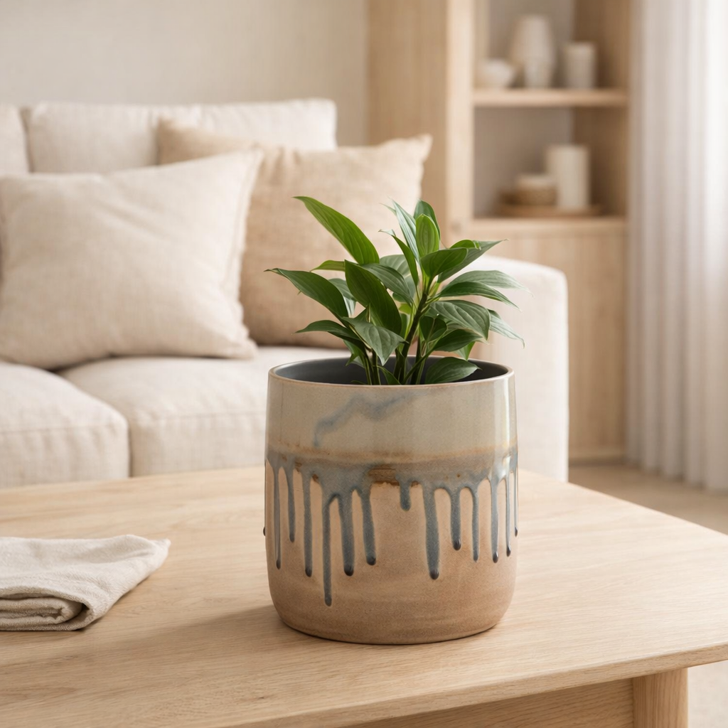 J -line Flowerpot Drop - Ceramics - Beige / Grey - Medium - Ø 18 cm en situation