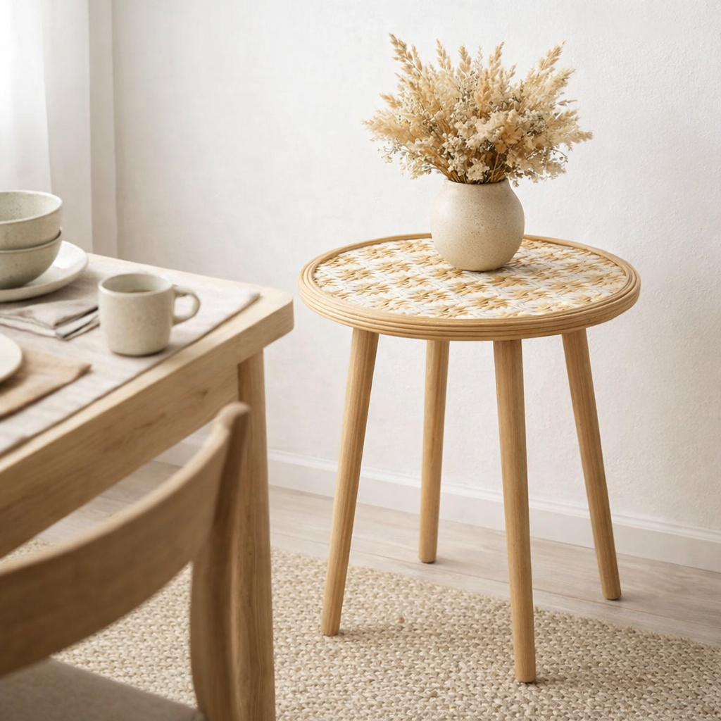 Table d'appoint J-Line Patterns - bambou/bois - naturel/blanc en situation