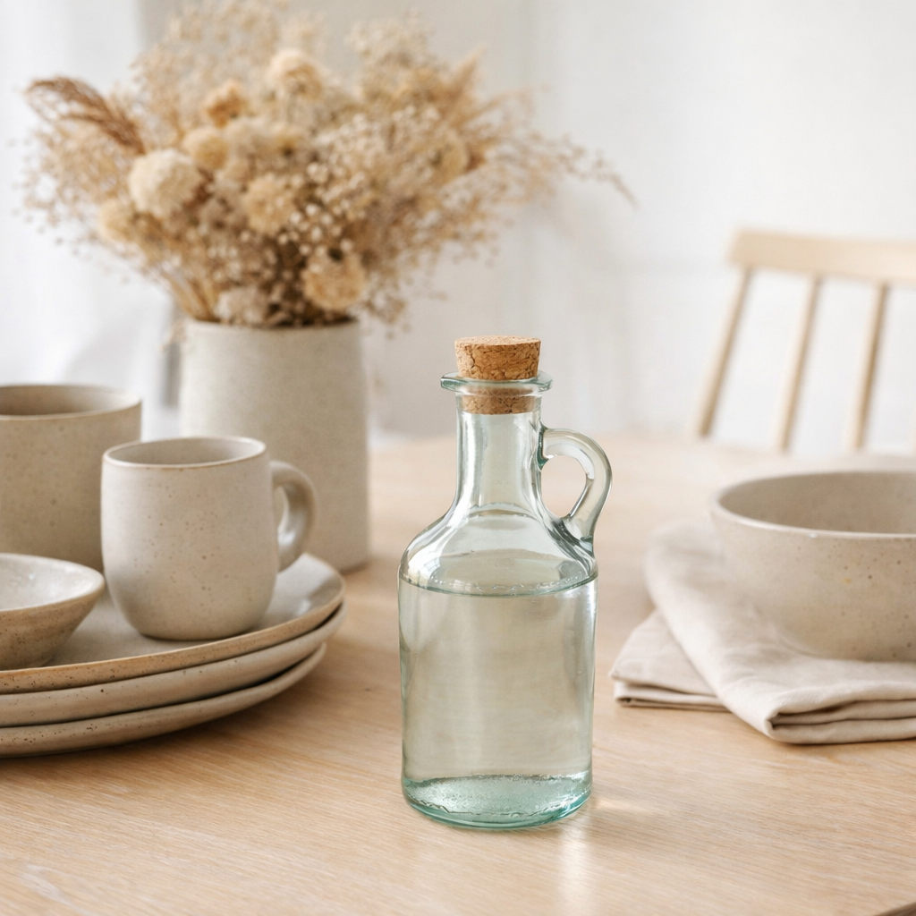 J-Line Spout Carafe ronde + bouchon - verre/liège - transparent/vert en situation