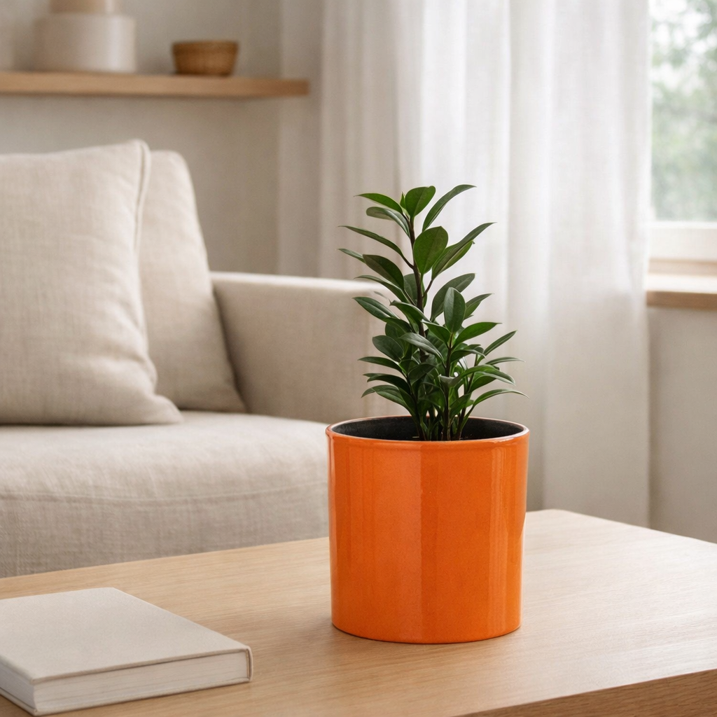 J -line Flowerpot Flek - Ceramics - Orange - Small - Ø 16,5 cm en situation