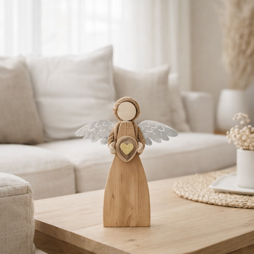 J-Line Figure Engel Heart - Wood / Metal - Brown en situation