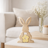 J-Line décoration Lapin Avec Fleur - bois - jaune - petit en situation