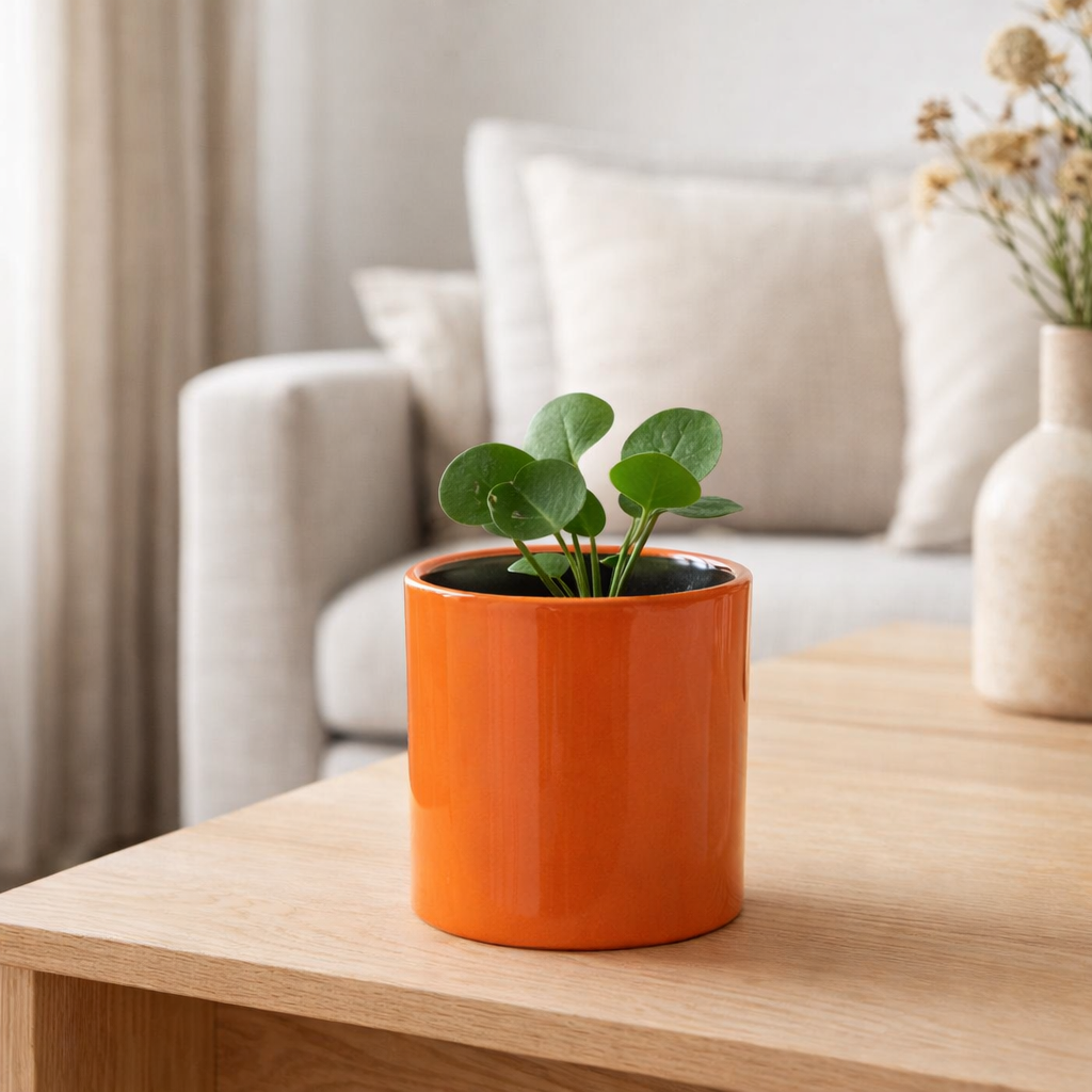 J -line Flowerpot Flek - Ceramics - Orange - Extra Small - Ø 14,5 cm en situation