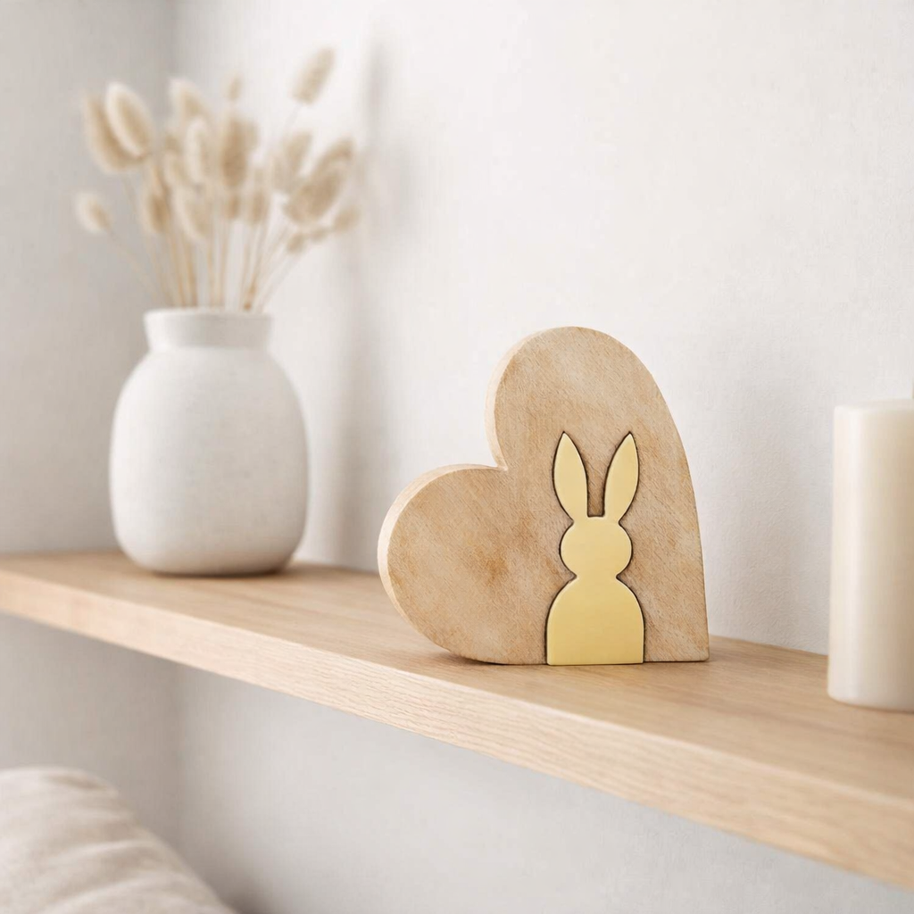 J -line Decoration Heart Rabbit - Wood - Jaune - Décoration de Pâques en situation