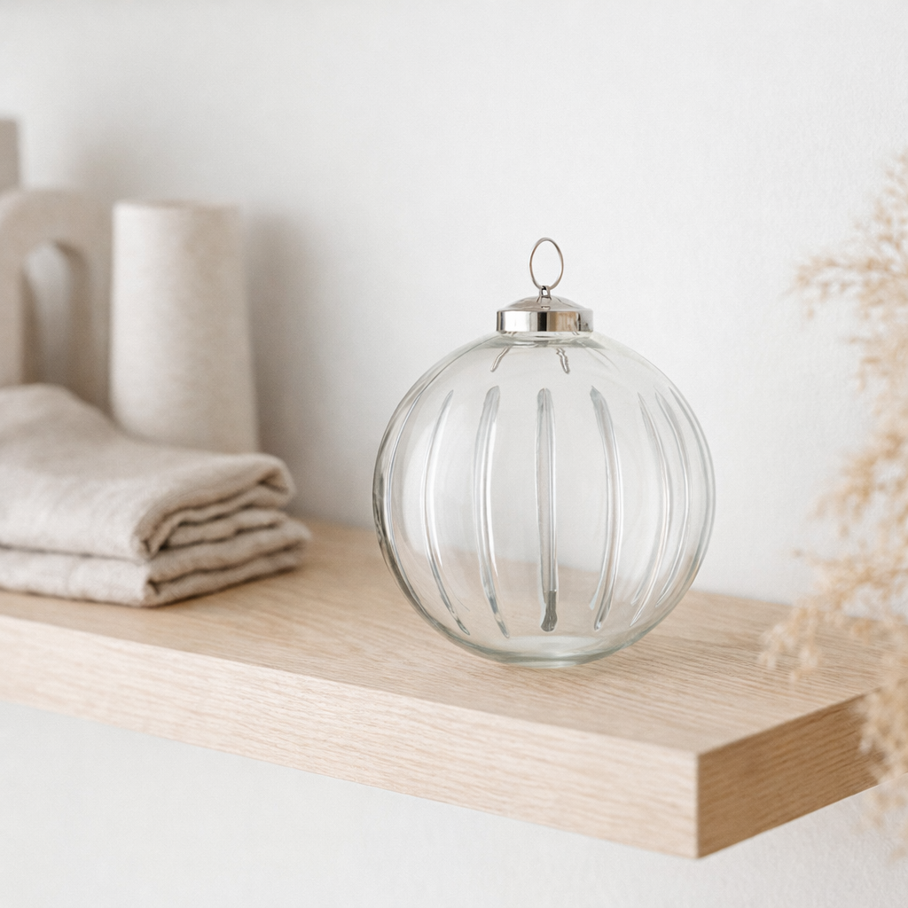 J-Line Boule de Noël Stripe - verre - transparent/argenté - grand en situation