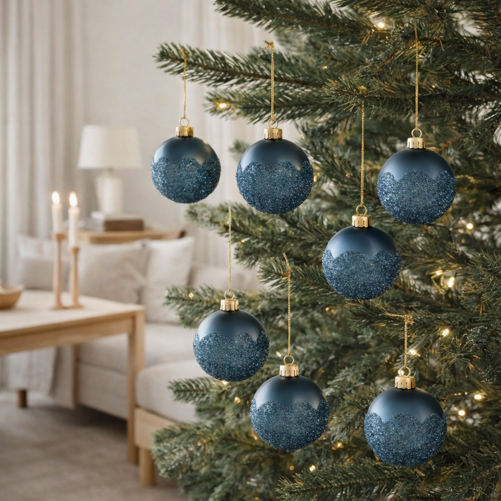 J-Line Boule de Noël Sucre - verre - bleu mat - petit - boîte de 6 en situation