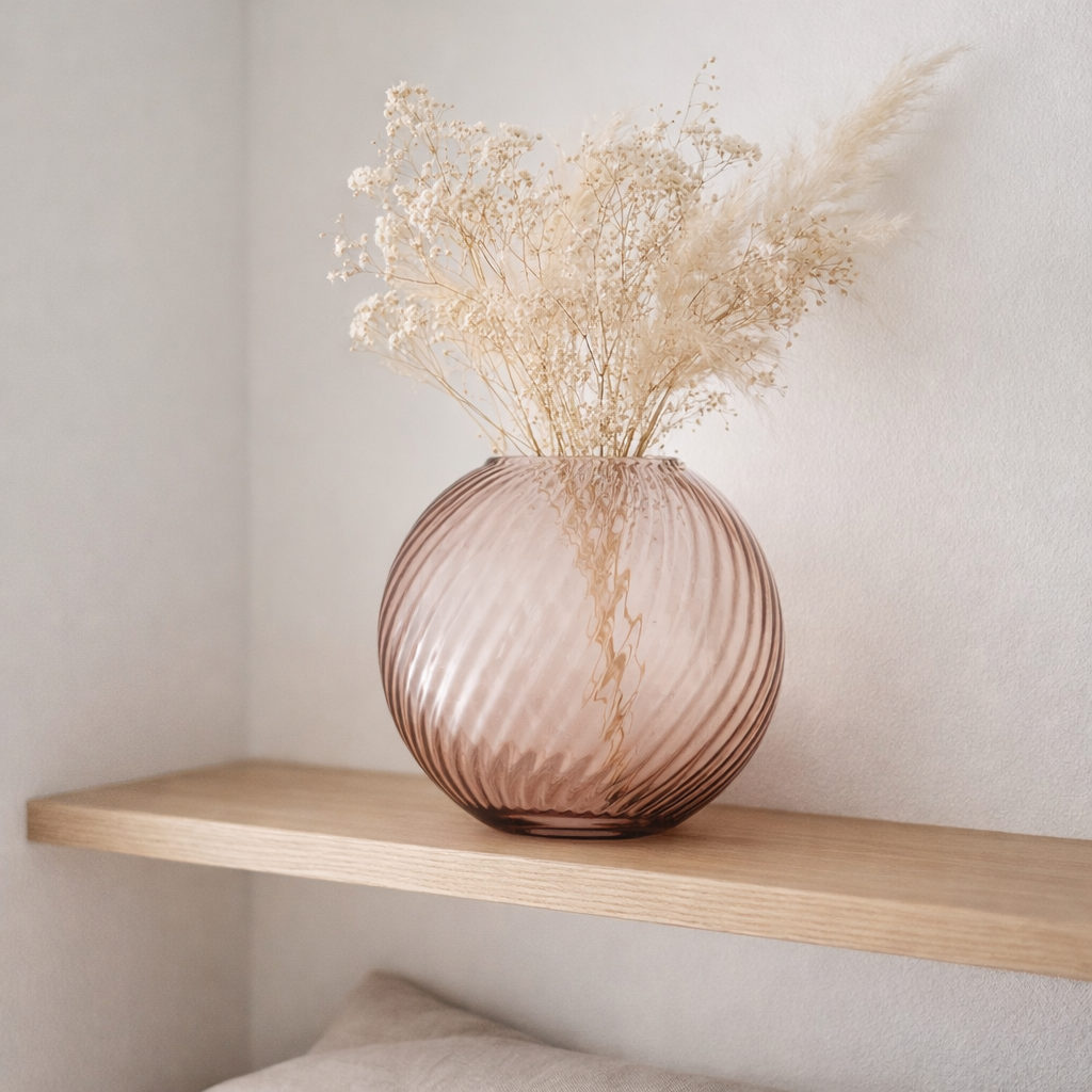 J-Ribbels ronds de vase - Verre - Rose - Grand - 25 cm de haut en situation