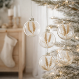Boule de Noël J-Line Brindilles séchées - verre - beige - S - boîte de 6 en situation