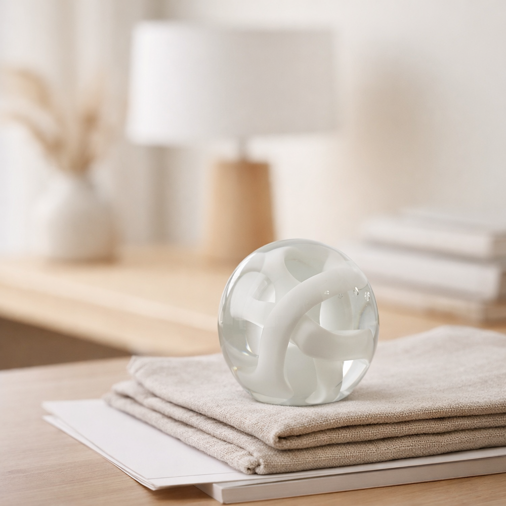 J-Line presse-papier Slinger - verre - blanc - petit en situation