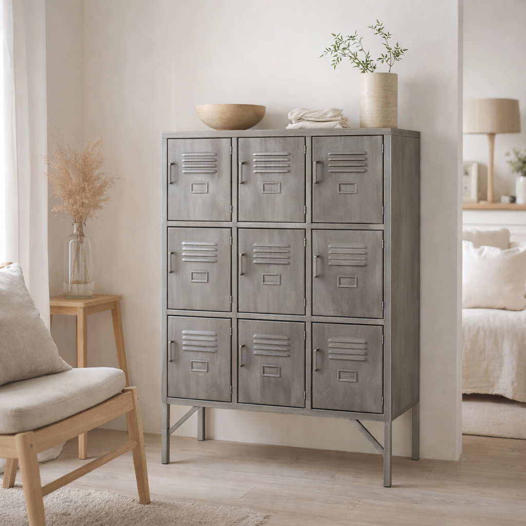 J -line Cabinet - 9 portes - métal - argent en situation