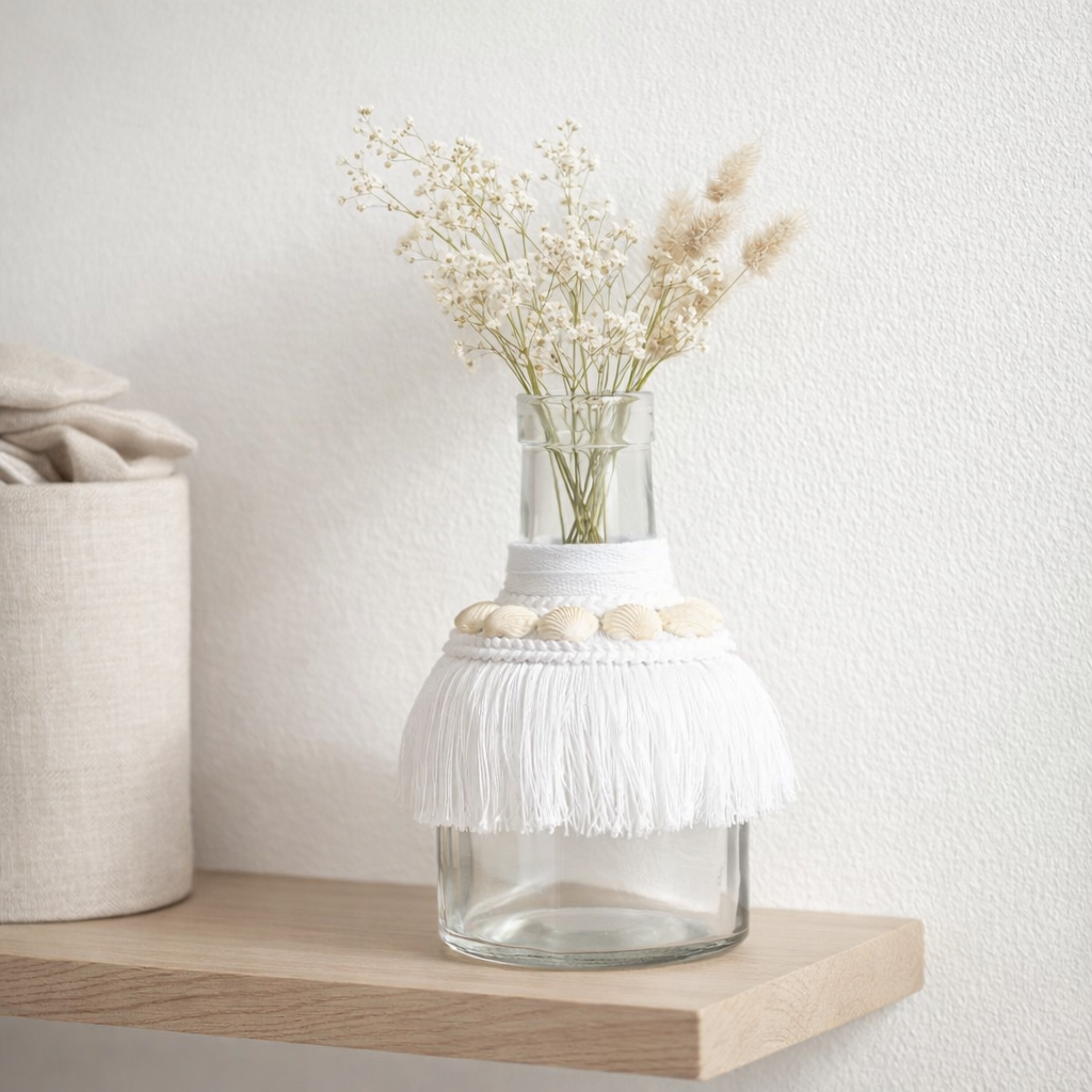 Coquilles de vase j -line - verre / textile - blanc - moyen - 15 cm de haut en situation