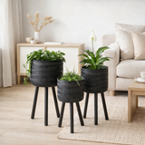 J -line Flowerpot Bamboo - Jute - Black - 3 pièces - Ø 37 cm en situation