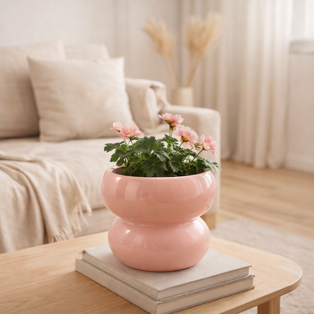 J -line Flowerpot Circle - Porcelaine - Pink - Ø 19,5 cm en situation