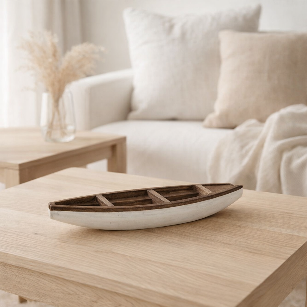 J-Line decoratie Boot + Roeispaan Vacay - hout - donkerbruin/blanc en situation