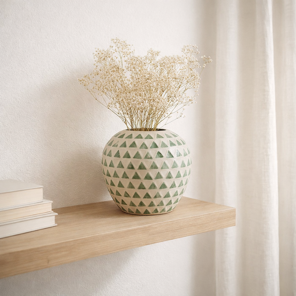 J -line Vase Nuye Bol - Shels / Bamboo - Green - Ø 26 cm en situation