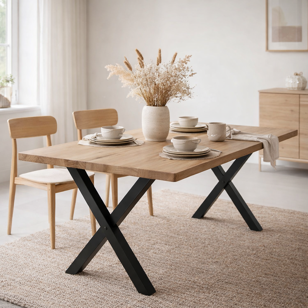 J-Line Pieds de Table Croix Acier Noir en situation