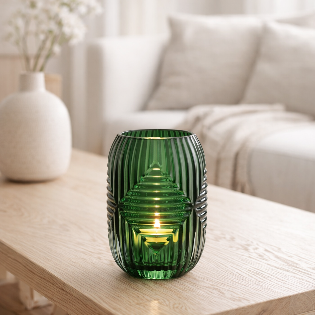 J -Liline Tealight Haut High Lines - Verre - Green en situation