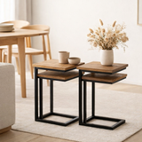 Table d'appoint J-Line Rectangle - métal/bois - noir/naturel - lot de 2 en situation