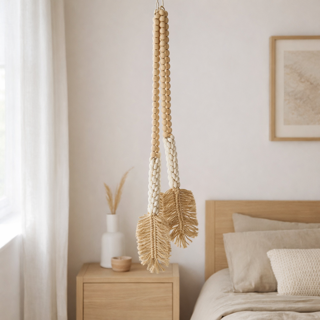 J-Line suspension Coquillages + Perles en Bois - textile - naturel/blanc en situation