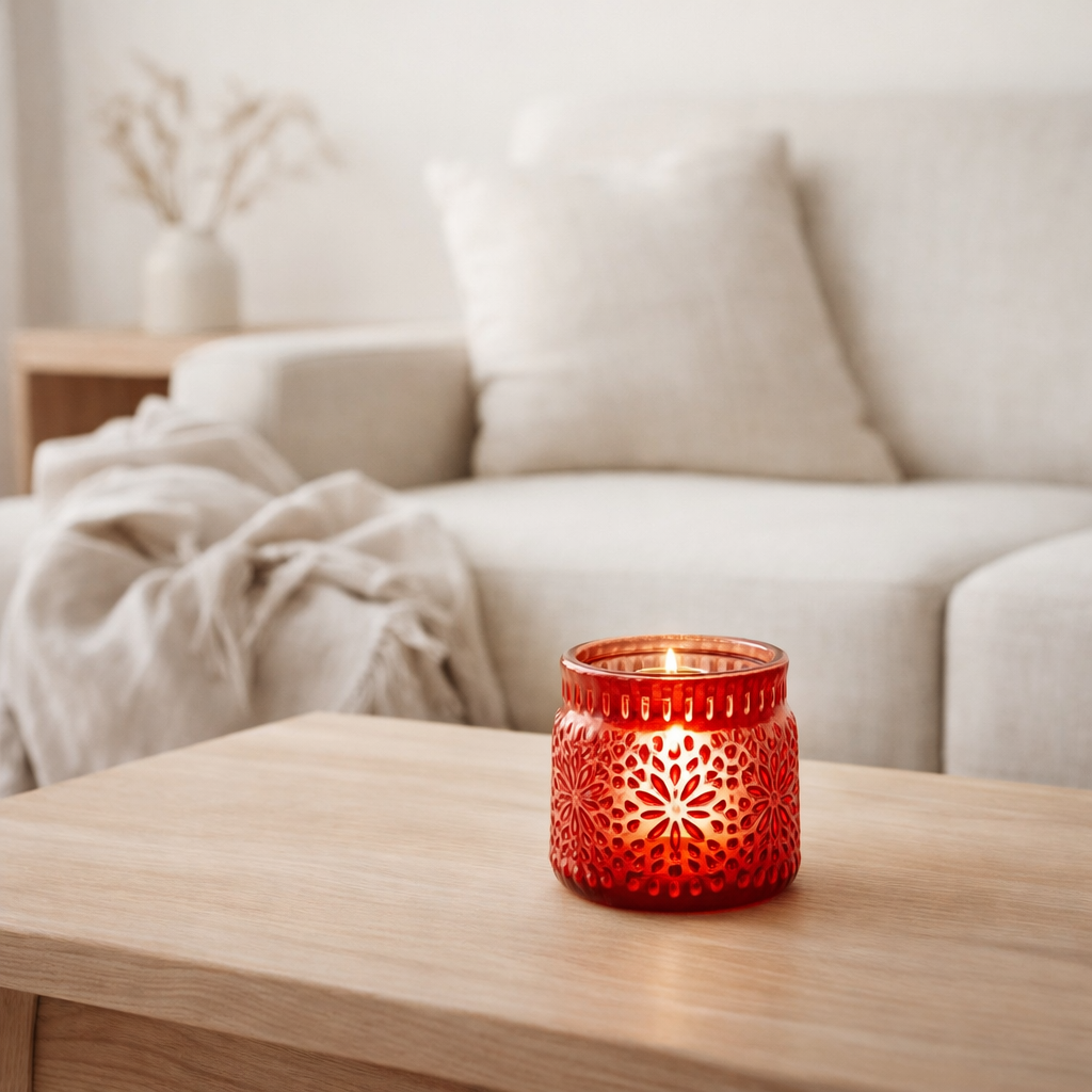 Bougeoir J-Line - verre - rouge - moyen en situation