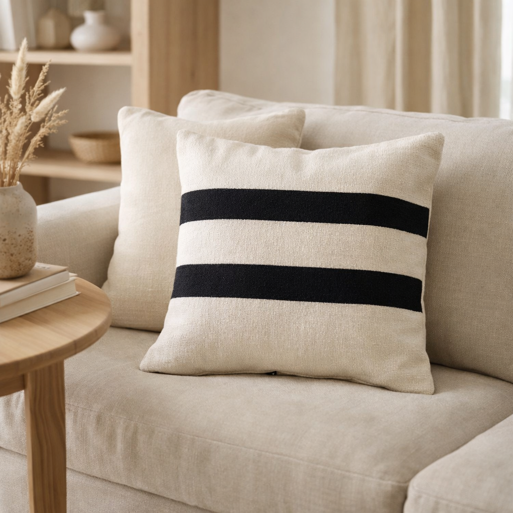 J-Line coussin Stripe - textile - blanc/noir en situation